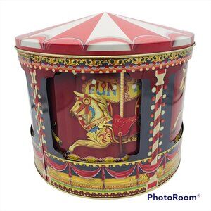 Harry London Revolving Wind Up Large Carnival Carousel Tin Merry Go Round